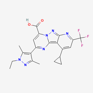 molecular formula C21H19F3N6O2 B4646172 10-cyclopropyl-2-(1-ethyl-3,5-dimethyl-1H-pyrazol-4-yl)-8-(trifluoromethyl)pyrido[2',3':3,4]pyrazolo[1,5-a]pyrimidine-4-carboxylic acid 