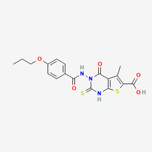 2-mercapto-5-methyl-4-oxo-3-[(4-propoxybenzoyl)amino]-3,4-dihydrothieno[2,3-d]pyrimidine-6-carboxylic acid