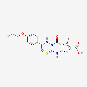 molecular formula C18H17N3O5S2 B4646232 2-mercapto-5-methyl-4-oxo-3-[(4-propoxybenzoyl)amino]-3,4-dihydrothieno[2,3-d]pyrimidine-6-carboxylic acid 