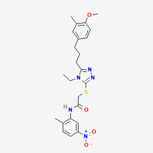 molecular formula C24H29N5O4S B4646246 2-({4-ethyl-5-[3-(4-methoxy-3-methylphenyl)propyl]-4H-1,2,4-triazol-3-yl}thio)-N-(2-methyl-5-nitrophenyl)acetamide 