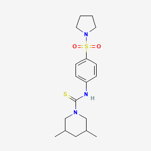 molecular formula C18H27N3O2S2 B4646258 3,5-dimethyl-N-[4-(1-pyrrolidinylsulfonyl)phenyl]-1-piperidinecarbothioamide 