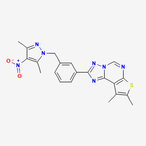 molecular formula C21H19N7O2S B4646274 2-{3-[(3,5-dimethyl-4-nitro-1H-pyrazol-1-yl)methyl]phenyl}-8,9-dimethylthieno[3,2-e][1,2,4]triazolo[1,5-c]pyrimidine 