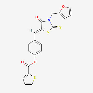 molecular formula C20H13NO4S3 B4646350 4-{[3-(2-furylmethyl)-4-oxo-2-thioxo-1,3-thiazolidin-5-ylidene]methyl}phenyl 2-thiophenecarboxylate 