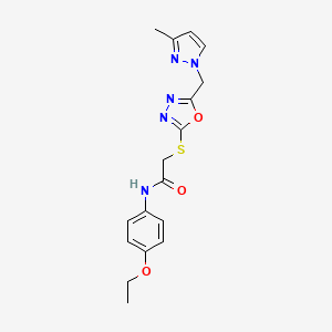 molecular formula C17H19N5O3S B4646390 N-(4-ethoxyphenyl)-2-({5-[(3-methyl-1H-pyrazol-1-yl)methyl]-1,3,4-oxadiazol-2-yl}thio)acetamide 