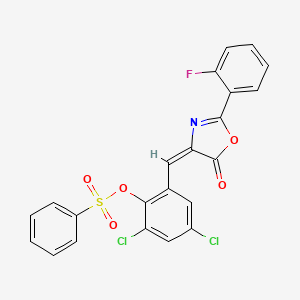 2,4-dichloro-6-{[2-(2-fluorophenyl)-5-oxo-1,3-oxazol-4(5H)-ylidene]methyl}phenyl benzenesulfonate