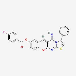 molecular formula C26H16FN3O3S B4646397 3-[(5-imino-7-oxo-3-phenyl-5H-[1,3]thiazolo[3,2-a]pyrimidin-6(7H)-ylidene)methyl]phenyl 4-fluorobenzoate 