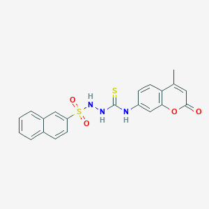molecular formula C21H17N3O4S2 B4646487 N-(4-methyl-2-oxo-2H-chromen-7-yl)-2-(2-naphthylsulfonyl)hydrazinecarbothioamide 