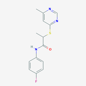 molecular formula C14H14FN3OS B4646505 N-(4-fluorophenyl)-2-[(6-methylpyrimidin-4-yl)thio]propanamide 