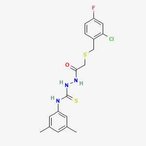 molecular formula C18H19ClFN3OS2 B4646553 2-{[(2-chloro-4-fluorobenzyl)thio]acetyl}-N-(3,5-dimethylphenyl)hydrazinecarbothioamide 