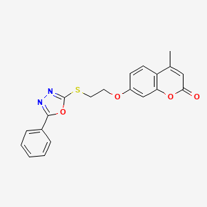 molecular formula C20H16N2O4S B4646585 4-methyl-7-{2-[(5-phenyl-1,3,4-oxadiazol-2-yl)thio]ethoxy}-2H-chromen-2-one 