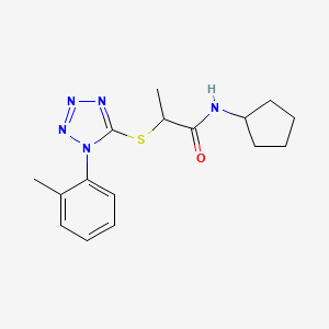 molecular formula C16H21N5OS B4646591 N-cyclopentyl-2-{[1-(2-methylphenyl)-1H-tetrazol-5-yl]thio}propanamide 