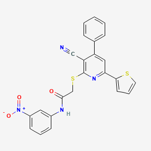molecular formula C24H16N4O3S2 B4646596 2-{[3-cyano-4-phenyl-6-(2-thienyl)pyridin-2-yl]thio}-N-(3-nitrophenyl)acetamide 
