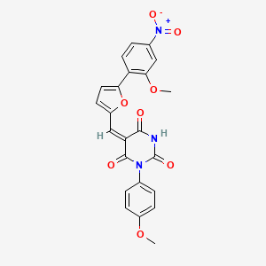 (5E)-5-{[5-(2-methoxy-4-nitrophenyl)furan-2-yl]methylidene}-1-(4-methoxyphenyl)pyrimidine-2,4,6(1H,3H,5H)-trione