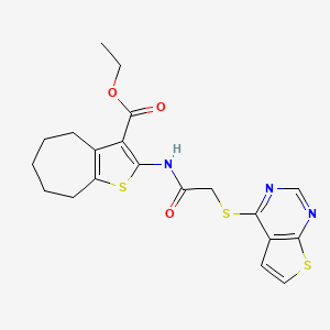 molecular formula C20H21N3O3S3 B4646718 ethyl 2-{[(thieno[2,3-d]pyrimidin-4-ylthio)acetyl]amino}-5,6,7,8-tetrahydro-4H-cyclohepta[b]thiophene-3-carboxylate 