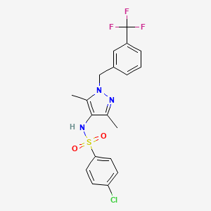 molecular formula C19H17ClF3N3O2S B4646787 4-chloro-N-{3,5-dimethyl-1-[3-(trifluoromethyl)benzyl]-1H-pyrazol-4-yl}benzenesulfonamide 