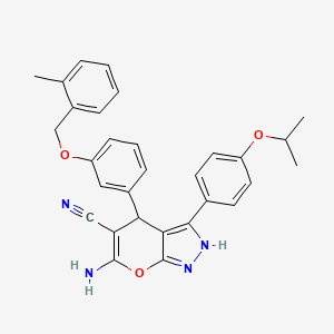molecular formula C30H28N4O3 B4646899 6-amino-3-(4-isopropoxyphenyl)-4-{3-[(2-methylbenzyl)oxy]phenyl}-1,4-dihydropyrano[2,3-c]pyrazole-5-carbonitrile 