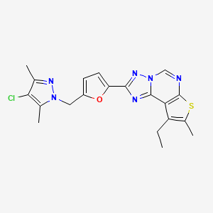 molecular formula C20H19ClN6OS B4647142 2-{5-[(4-chloro-3,5-dimethyl-1H-pyrazol-1-yl)methyl]-2-furyl}-9-ethyl-8-methylthieno[3,2-e][1,2,4]triazolo[1,5-c]pyrimidine 