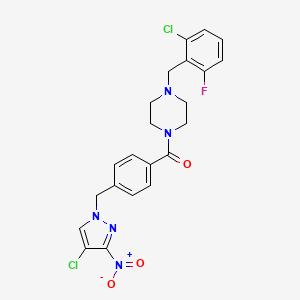 molecular formula C22H20Cl2FN5O3 B4647207 1-(2-chloro-6-fluorobenzyl)-4-{4-[(4-chloro-3-nitro-1H-pyrazol-1-yl)methyl]benzoyl}piperazine 