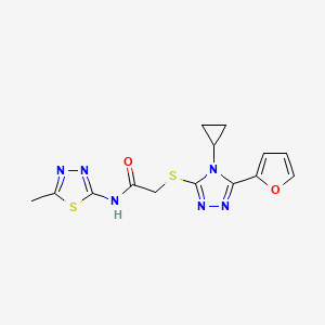 molecular formula C14H14N6O2S2 B4647255 2-{[4-cyclopropyl-5-(2-furyl)-4H-1,2,4-triazol-3-yl]thio}-N-(5-methyl-1,3,4-thiadiazol-2-yl)acetamide 
