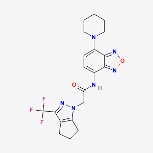 molecular formula C20H21F3N6O2 B4647359 N-[7-(1-piperidinyl)-2,1,3-benzoxadiazol-4-yl]-2-[3-(trifluoromethyl)-5,6-dihydrocyclopenta[c]pyrazol-1(4H)-yl]acetamide 