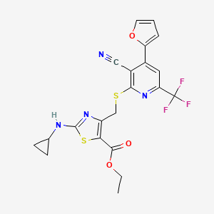 molecular formula C21H17F3N4O3S2 B4647445 ethyl 4-({[3-cyano-4-(2-furyl)-6-(trifluoromethyl)-2-pyridinyl]thio}methyl)-2-(cyclopropylamino)-1,3-thiazole-5-carboxylate 