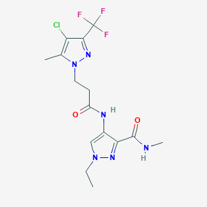 molecular formula C15H18ClF3N6O2 B4647592 4-({3-[4-chloro-5-methyl-3-(trifluoromethyl)-1H-pyrazol-1-yl]propanoyl}amino)-1-ethyl-N-methyl-1H-pyrazole-3-carboxamide 