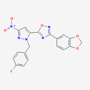 molecular formula C19H12FN5O5 B4647838 3-(1,3-benzodioxol-5-yl)-5-[1-(4-fluorobenzyl)-3-nitro-1H-pyrazol-5-yl]-1,2,4-oxadiazole 