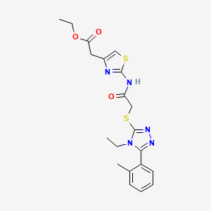 molecular formula C20H23N5O3S2 B4648203 ethyl {2-[({[4-ethyl-5-(2-methylphenyl)-4H-1,2,4-triazol-3-yl]thio}acetyl)amino]-1,3-thiazol-4-yl}acetate 