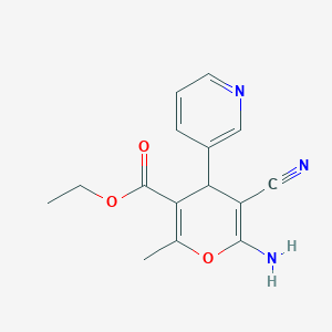 molecular formula C15H15N3O3 B464829 6-Amino-5-cyano-2-methyl-4-pyridin-3-yl-4H-pyran-3-carboxylic acid ethyl ester CAS No. 315246-58-3