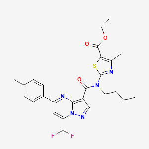 molecular formula C26H27F2N5O3S B4648568 ethyl 2-(butyl{[7-(difluoromethyl)-5-(4-methylphenyl)pyrazolo[1,5-a]pyrimidin-3-yl]carbonyl}amino)-4-methyl-1,3-thiazole-5-carboxylate 