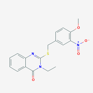 molecular formula C18H17N3O4S B4648612 3-ethyl-2-[(4-methoxy-3-nitrobenzyl)thio]-4(3H)-quinazolinone 