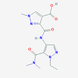 molecular formula C14H18N6O4 B4648635 3-[({5-[(dimethylamino)carbonyl]-1-ethyl-1H-pyrazol-4-yl}amino)carbonyl]-1-methyl-1H-pyrazole-4-carboxylic acid 