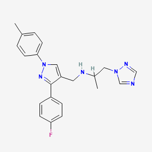 molecular formula C22H23FN6 B4648725 N-{[3-(4-fluorophenyl)-1-(4-methylphenyl)-1H-pyrazol-4-yl]methyl}-1-(1H-1,2,4-triazol-1-yl)-2-propanamine 