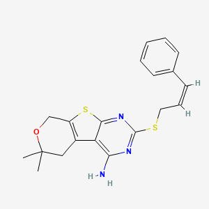 6,6-dimethyl-2-[(3-phenyl-2-propen-1-yl)thio]-5,8-dihydro-6H-pyrano[4',3':4,5]thieno[2,3-d]pyrimidin-4-amine
