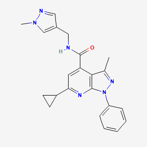 molecular formula C22H22N6O B4648835 6-cyclopropyl-3-methyl-N-[(1-methyl-1H-pyrazol-4-yl)methyl]-1-phenyl-1H-pyrazolo[3,4-b]pyridine-4-carboxamide 