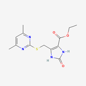 molecular formula C13H16N4O3S B4648929 ethyl 5-{[(4,6-dimethyl-2-pyrimidinyl)thio]methyl}-2-oxo-2,3-dihydro-1H-imidazole-4-carboxylate 