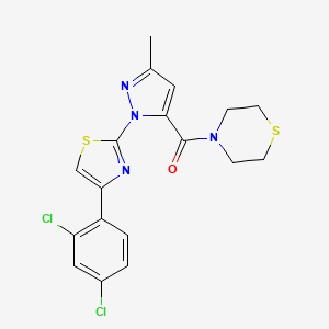 molecular formula C18H16Cl2N4OS2 B4648947 4-({1-[4-(2,4-dichlorophenyl)-1,3-thiazol-2-yl]-3-methyl-1H-pyrazol-5-yl}carbonyl)thiomorpholine 