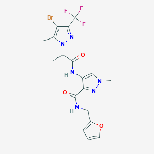molecular formula C18H18BrF3N6O3 B4648996 4-({2-[4-bromo-5-methyl-3-(trifluoromethyl)-1H-pyrazol-1-yl]propanoyl}amino)-N-(2-furylmethyl)-1-methyl-1H-pyrazole-3-carboxamide 