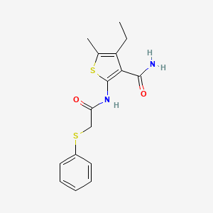 molecular formula C16H18N2O2S2 B4649286 4-ethyl-5-methyl-2-{[(phenylthio)acetyl]amino}-3-thiophenecarboxamide 