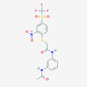 N-[3-(acetylamino)phenyl]-2-({2-nitro-4-[(trifluoromethyl)sulfonyl]phenyl}thio)acetamide