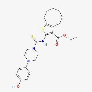 molecular formula C24H31N3O3S2 B4649352 ethyl 2-({[4-(4-hydroxyphenyl)-1-piperazinyl]carbonothioyl}amino)-4,5,6,7,8,9-hexahydrocycloocta[b]thiophene-3-carboxylate 