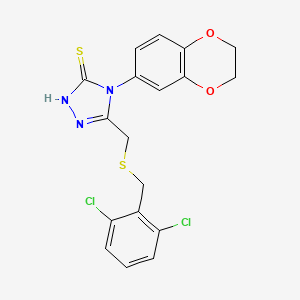 molecular formula C18H15Cl2N3O2S2 B4649485 5-{[(2,6-dichlorobenzyl)thio]methyl}-4-(2,3-dihydro-1,4-benzodioxin-6-yl)-4H-1,2,4-triazole-3-thiol 