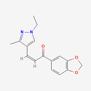 molecular formula C16H16N2O3 B4649542 1-(1,3-benzodioxol-5-yl)-3-(1-ethyl-3-methyl-1H-pyrazol-4-yl)-2-propen-1-one 