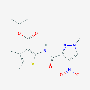molecular formula C15H18N4O5S B4649570 isopropyl 4,5-dimethyl-2-{[(1-methyl-4-nitro-1H-pyrazol-3-yl)carbonyl]amino}-3-thiophenecarboxylate 