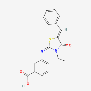molecular formula C19H16N2O3S B4649746 3-[(5-benzylidene-3-ethyl-4-oxo-1,3-thiazolidin-2-ylidene)amino]benzoic acid 