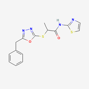 molecular formula C15H14N4O2S2 B4649812 2-[(5-benzyl-1,3,4-oxadiazol-2-yl)thio]-N-1,3-thiazol-2-ylpropanamide 