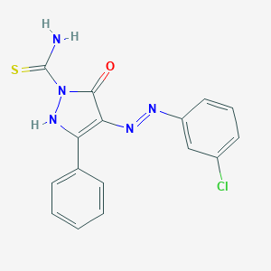 molecular formula C16H12ClN5OS B464995 4-[(3-chlorophenyl)hydrazono]-5-oxo-3-phenyl-4,5-dihydro-1H-pyrazole-1-carbothioamide 