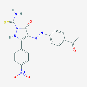 molecular formula C18H14N6O4S B465001 4-[(4-acetylphenyl)hydrazono]-3-{4-nitrophenyl}-5-oxo-4,5-dihydro-1H-pyrazole-1-carbothioamide 