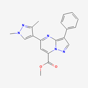 molecular formula C19H17N5O2 B4650011 methyl 5-(1,3-dimethyl-1H-pyrazol-4-yl)-3-phenylpyrazolo[1,5-a]pyrimidine-7-carboxylate 