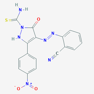 molecular formula C17H11N7O3S B465002 4-[(2-cyanophenyl)hydrazono]-3-{4-nitrophenyl}-5-oxo-4,5-dihydro-1H-pyrazole-1-carbothioamide 